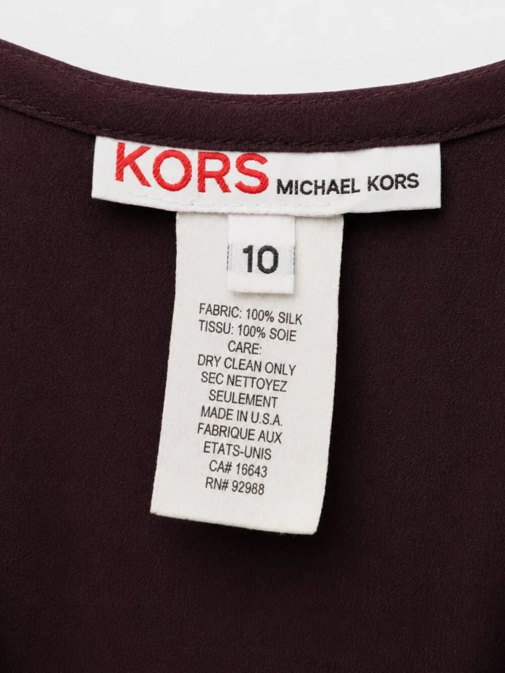 KORS Michael Kors 100% Silk Burgundy Maxi Dress Size 10 VGUC